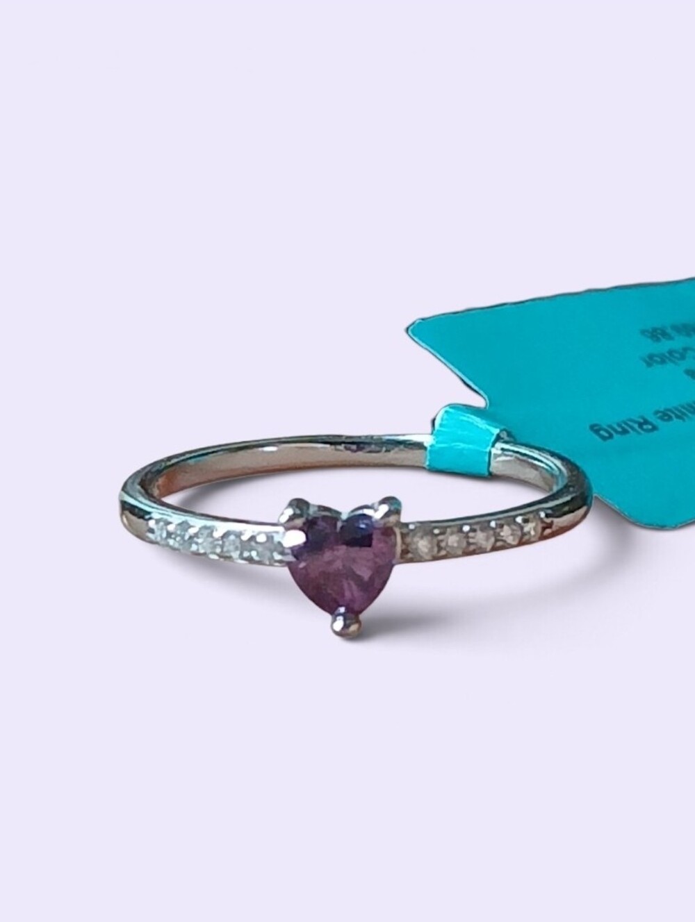 925 Purple Moissanite Heart Ring